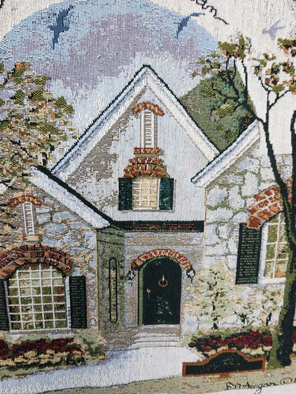 VTG Tapestry Wall Hanging Cottage Scene 1996 D. Morgan 28